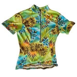 She Beest Half Zip Tropical Cycling Jersey, Back Pockets, Bicycle, Touring, Sz S